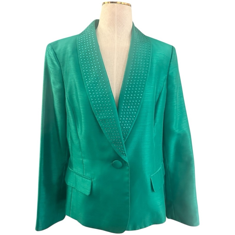 Albert Nipon Emerald Green Classic Embellished Blazer Jacket Size 14